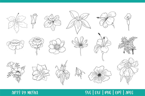 Hand Drawn Flower Svg Bundle SVG DIYCUTTINGFILES 