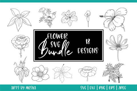 Hand Drawn Flower Svg Bundle SVG DIYCUTTINGFILES 