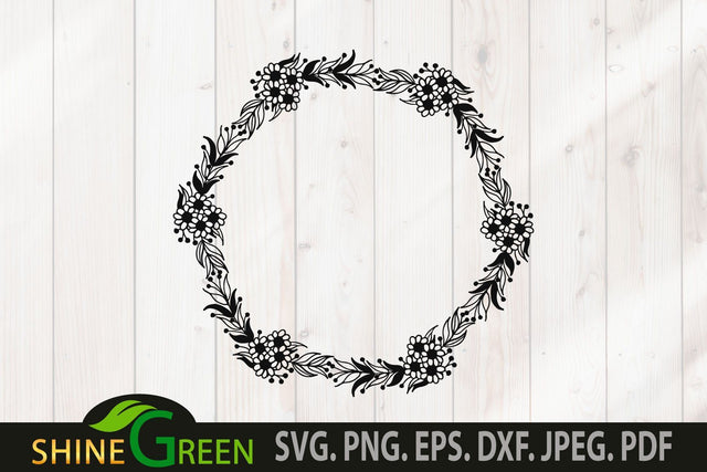 Hand Drawn Flower Wreath for Wedding, Decorations SVG Shine Green Art 