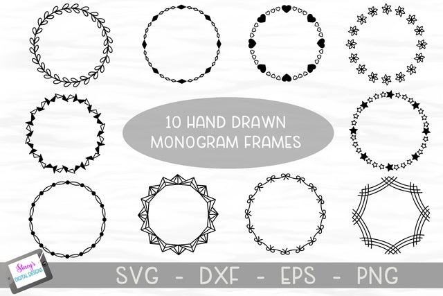 Hand Drawn Frame Bundle - 10 monogram frames / wreaths SVG Stacy's Digital Designs 