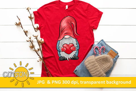Hand drawn Gnome with a Heart sublimation design Sublimation CutsunSVG 