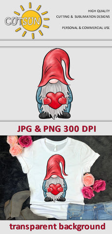 Hand drawn Gnome with a Heart sublimation design Sublimation CutsunSVG 