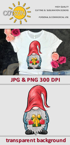 Hand drawn Gnome with a Present sublimation design Sublimation CutsunSVG 