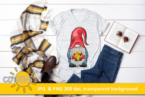 Hand drawn Gnome with a Present sublimation design Sublimation CutsunSVG 