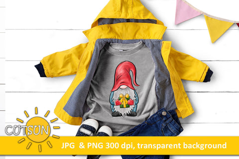 Hand drawn Gnome with a Present sublimation design Sublimation CutsunSVG 