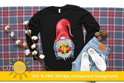 Hand drawn Gnome with a Present sublimation design Sublimation CutsunSVG 
