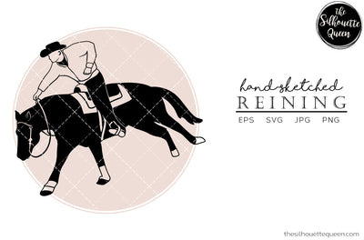Hand drawn Horse sports Reining clipart clip art, logo, cut files for Silhouette Cameo Studio, Cricut Design Space, Svg, Png, Vector Design SVG Loveleen Kaur 