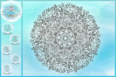 Hand Drawn Line Art Flower Floral Leaves Mandala Zentangle SVG SVG Harbor Grace Designs 