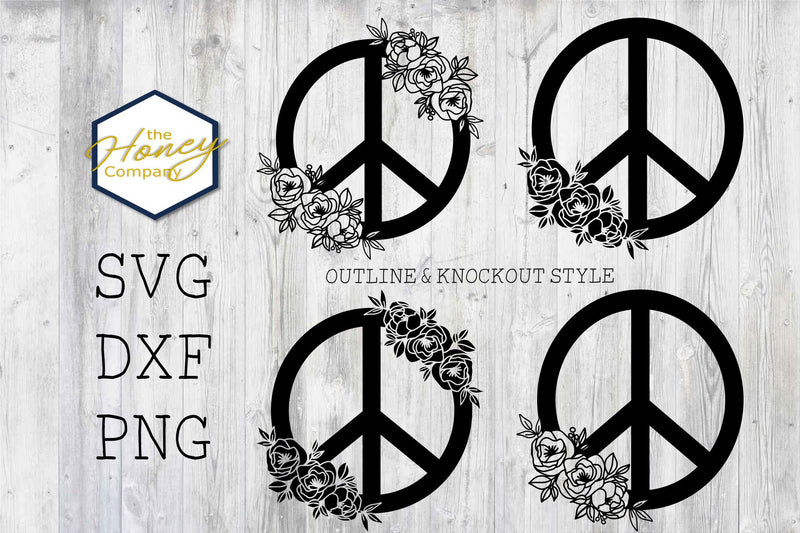 Hand Drawn Peony Peace Sign SVG PNG DXF Flower Festival Instant Download Silhouette Cricut Cut Files Cutting Machine Vector File SVG The Honey Company 