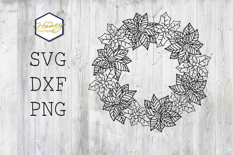Hand Drawn Poinsettia Flower Wreath SVG PNG DXF Wreath SVG The Honey Company 