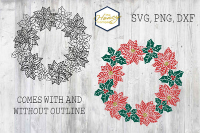 Hand Drawn Poinsettia Flower Wreath SVG PNG DXF Wreath SVG The Honey Company 