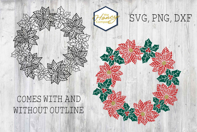 Hand Drawn Poinsettia Flower Wreath SVG PNG DXF Wreath SVG The Honey Company 