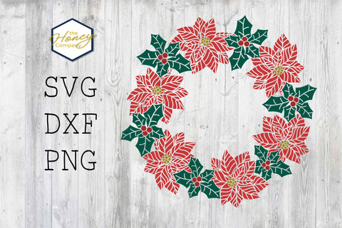 Hand Drawn Poinsettia Flower Wreath SVG PNG DXF Wreath SVG The Honey Company 