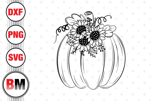 Hand Drawn Pumpkin Sunflower SVG, PNG, DXF Files SVG BMDesign 