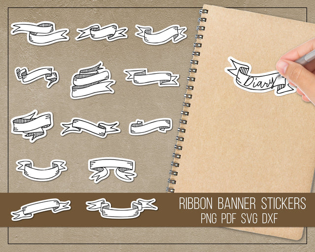 Hand drawn ribbon banner stickers, clipart, print and cut Digital Pattern Boertiek 