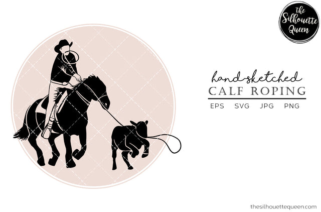 Hand drawn Rodeo Calf Roping clipart clip art, logo, cut files for Silhouette Cameo Studio, Cricut Design Space, Svg, Png, Vector Design SVG Loveleen Kaur 