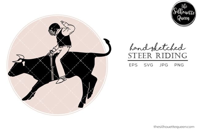 Hand drawn Rodeo Steer Riding clipart clip art, logo, cut files for Silhouette Cameo Studio, Cricut Design Space, Svg, Png, Vector Design SVG Loveleen Kaur 