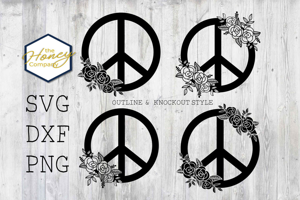 Hand Drawn Rose Peace Sign SVG PNG DXF Flower Cutting File - So Fontsy