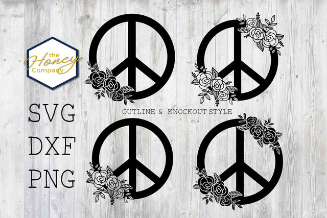 Hand Drawn Rose Peace Sign SVG PNG DXF Flower Cutting File SVG The Honey Company 