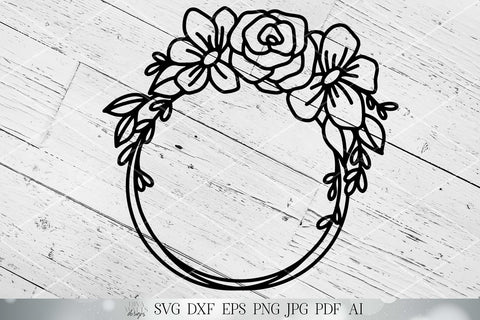 Hand Drawn Rose Wreath SVG | Farmhouse SVG | Floral Wreath SVG | dxf and more! | Printable SVG Diva Watts Designs 