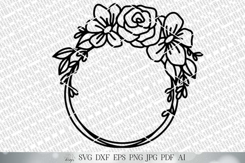 Hand Drawn Rose Wreath SVG | Farmhouse SVG | Floral Wreath SVG | dxf and more! | Printable SVG Diva Watts Designs 