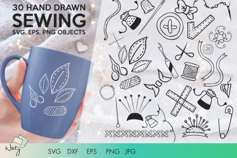 Hand Drawn Sewing Illustrations. SVG Arts By Naty 