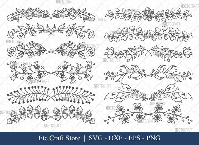 Hand Drawn Square Floral Frame SVG Cut Files | Flower Wreath SVG | Wedding Monogram SVG | Square Frame | Floral Text Logo Frame | SFF0011 SVG ETC Craft 