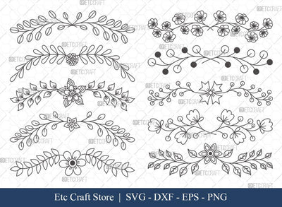 Hand Drawn Square Floral Frame SVG Cut Files | Flower Wreath SVG | Wedding Monogram SVG | Square Frame | Floral Text Logo Frame | SFF006 SVG ETC Craft 