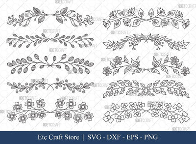 Hand Drawn Square Floral Frame SVG Cut Files | Flower Wreath SVG | Wedding Monogram SVG | Square Frame | Floral Text Logo Frame | SFF007 SVG ETC Craft 
