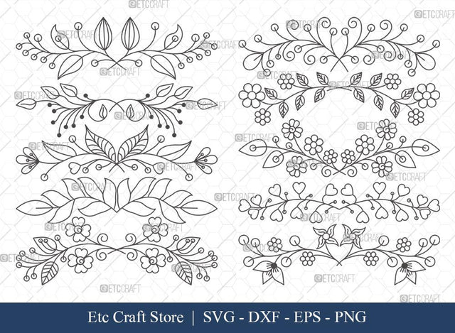 Hand Drawn Square Floral Frame SVG Cut Files | Flower Wreath SVG | Wedding Monogram SVG | Square Frame | Floral Text Logo Frame | SFF008 SVG ETC Craft 
