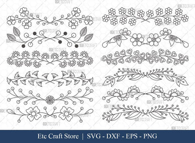 Hand Drawn Square Floral Frame SVG Cut Files | Flower Wreath SVG | Wedding Monogram SVG | Square Frame | Floral Text Logo Frame | SFF009 SVG ETC Craft 