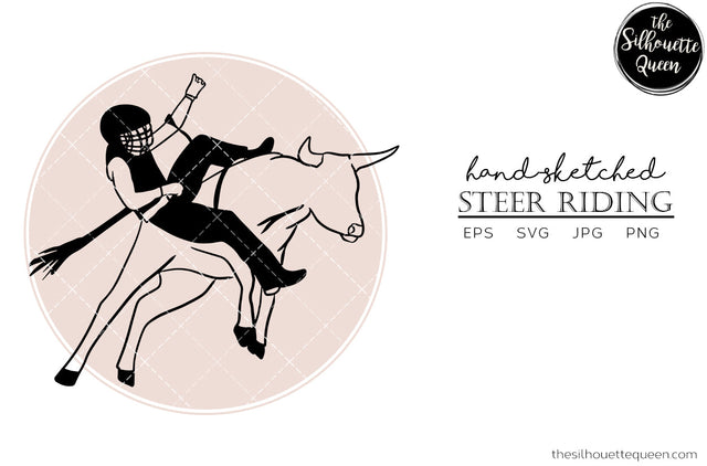 Hand drawn Steer Riding clipart clip art, logo, cut files for Silhouette Cameo Studio, Cricut Design Space, Svg, Png, Vector Design SVG Loveleen Kaur 