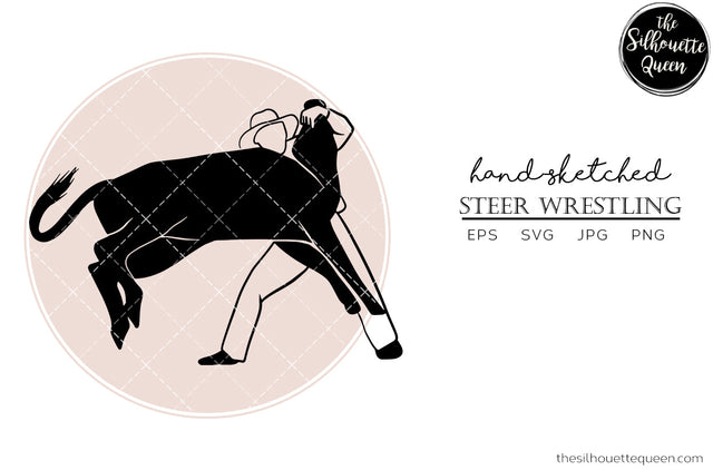Hand drawn Steer Wrestling clipart clip art, logo, cut files for Silhouette Cameo Studio, Cricut Design Space, Svg, Png, Vector Design SVG Loveleen Kaur 