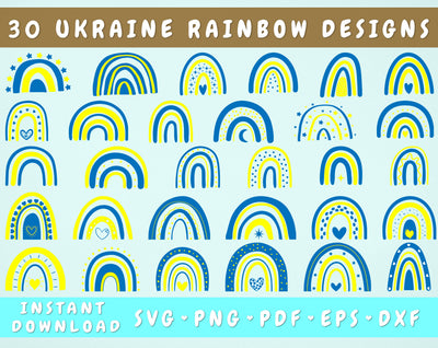 Hand Drawn Ukraine Rainbow SVG Bundle, 30 Designs, Ukraine Clipart, Stand With Ukraine SVG, Ukrainian Rainbow SVG Cut Files SVG HappyDesignStudio 