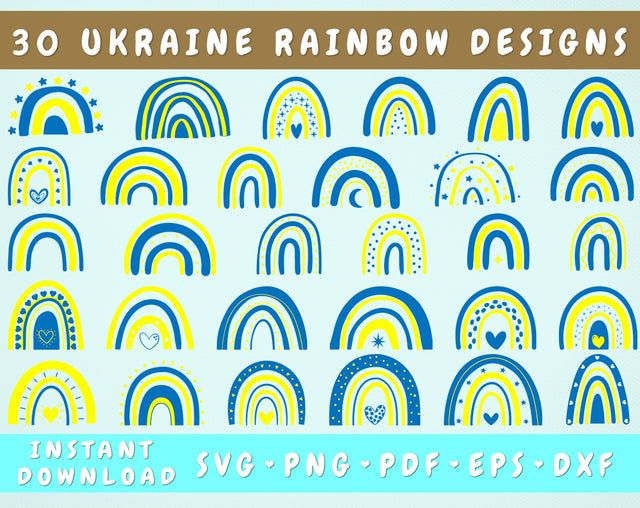 Hand Drawn Ukraine Rainbow SVG Bundle, 30 Designs, Ukraine Clipart, Stand With Ukraine SVG, Ukrainian Rainbow SVG Cut Files SVG HappyDesignStudio 