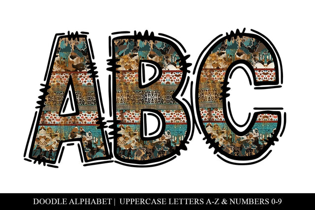 Hand Drawn Western Doodle Letter Alpha Sublimation Set Sublimation BijouBay 