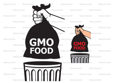Hand holding bag with GMO food SVG TribaliumArtSF 