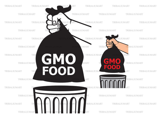 Hand holding bag with GMO food SVG TribaliumArtSF 