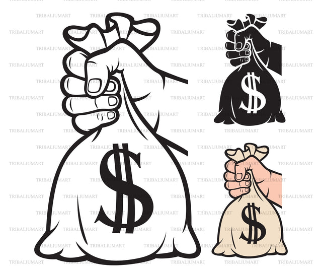 Hand holding money bag with dollar sign SVG TribaliumArtSF 