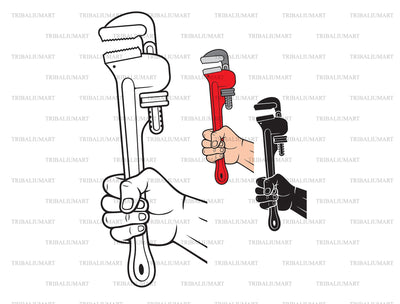 Hand holding pipe wrench SVG TribaliumArtSF 