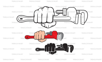 Hand holding plumber pipe wrench SVG TribaliumArtSF 