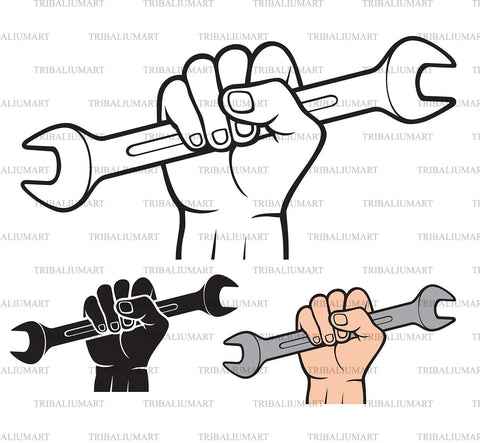 Hand holding wrench tool SVG TribaliumArtSF 
