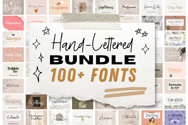 Hand-Lettered Bundle 100+ Fonts Included Font Cotton White Studio 