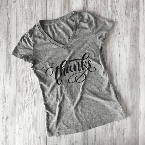 Hand Lettered Give Thanks Cut File SVG Cursive by Camille 