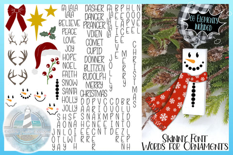 Hand Lettered Skinny Font Words with Christmas Elements SVG | For Jenga Block Ornaments SVG Harbor Grace Designs 