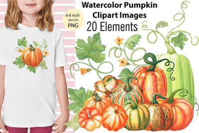 Hand Painted Watercolor Pumpkins Clipart Sublimation Yuliya 