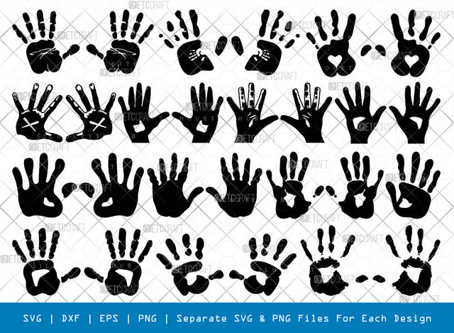 Hand Print SVG Cut Files, Hand Print Silhouette, Hand Svg, Baby Handprint Svg, Hand Palm Svg, Child Handprint Svg, Hand Print Bundle, SVG ETC Craft 