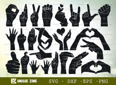Hand Sign SVG Bundle, Hand Right Sign, Ok Sign Svg, Peace Hand Sign Svg, V sign Svg, Hand Symbol Svg, Rock Hand Symbol Svg, Hand Love Shape, SVG Unique Zone 