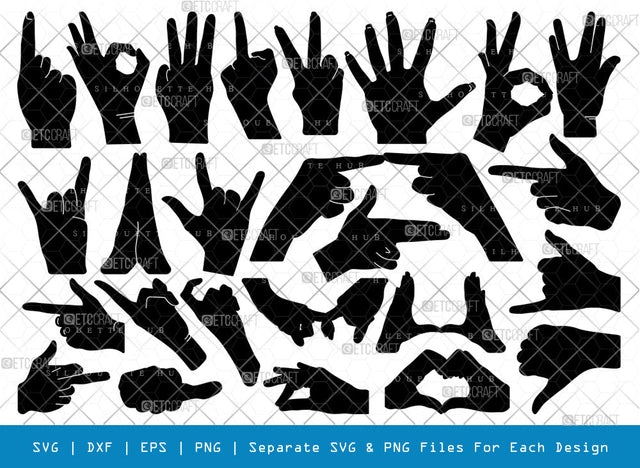 Hand Sign SVG Bundle, Hand Sign Silhouette, Ok Sign Svg, Peace Hand Sign Svg, V sign Svg, Hand Symbol Svg, Rock Hand Symbol Svg, Hand Sign Bundle SVG ETC Craft 
