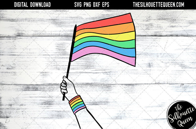 Hand Sketched Hand holding Rainbow Flag Gay Pride , Lesbian , LGBT, LGBTQ, Queer, Svg, cut files Cricut, Sublimation designs SVG Loveleen Kaur 